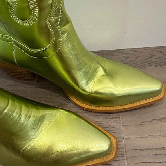 Green Metallic Cowgirl Western Cowboy Chunky Heeled Boots Size 8 - Picture 4 of 12